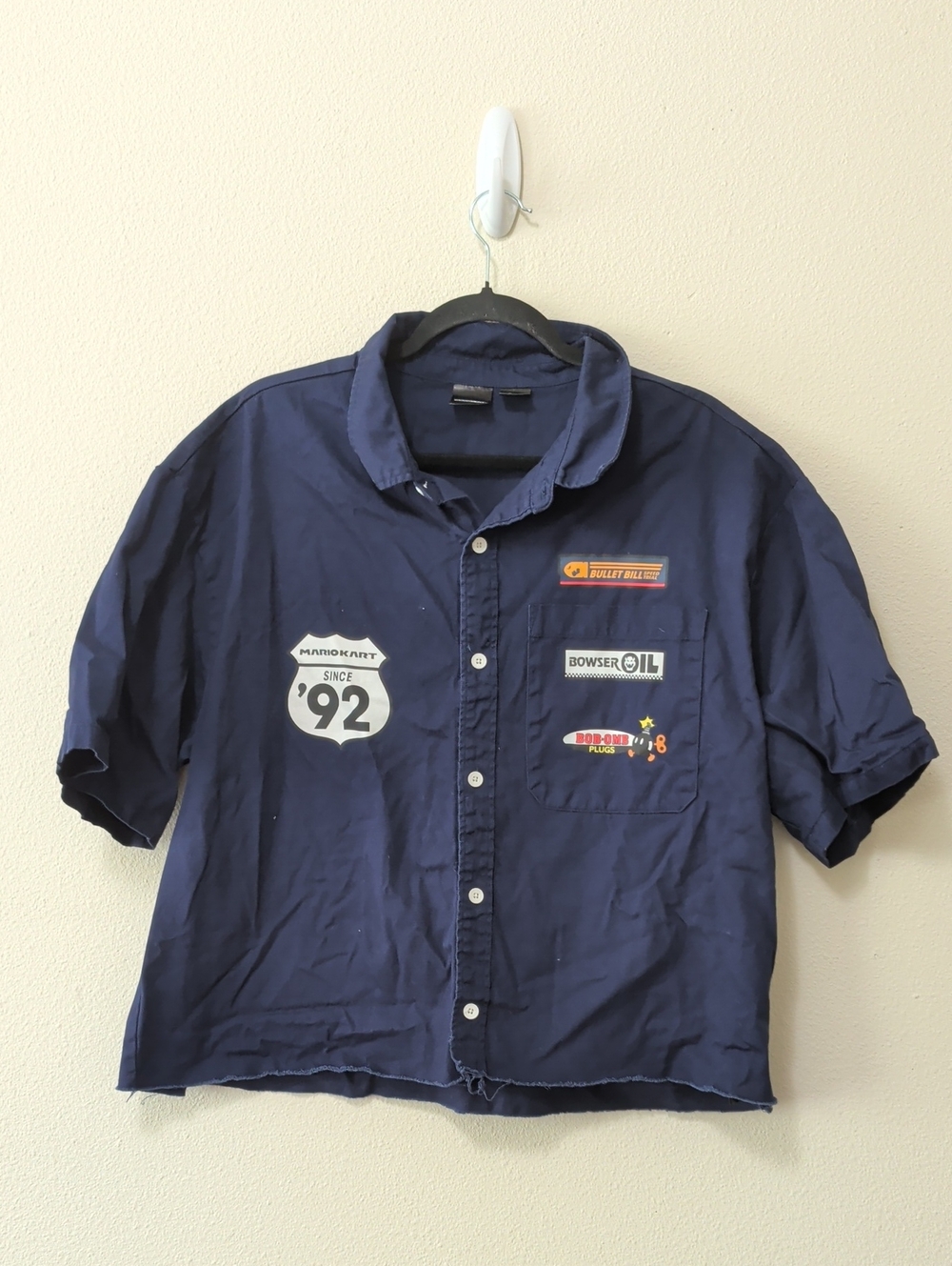 Nintendo Navy Blue Short-Sleeve Button-Front Shirt with Racing Patches